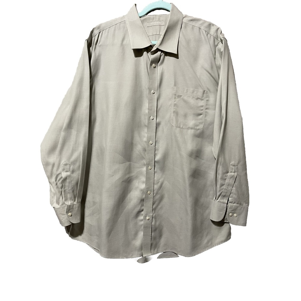 Nordstrom Dress Shirt Mens 18 1/2 Gray Green Herringbone Trim Fit Wrinkle Free